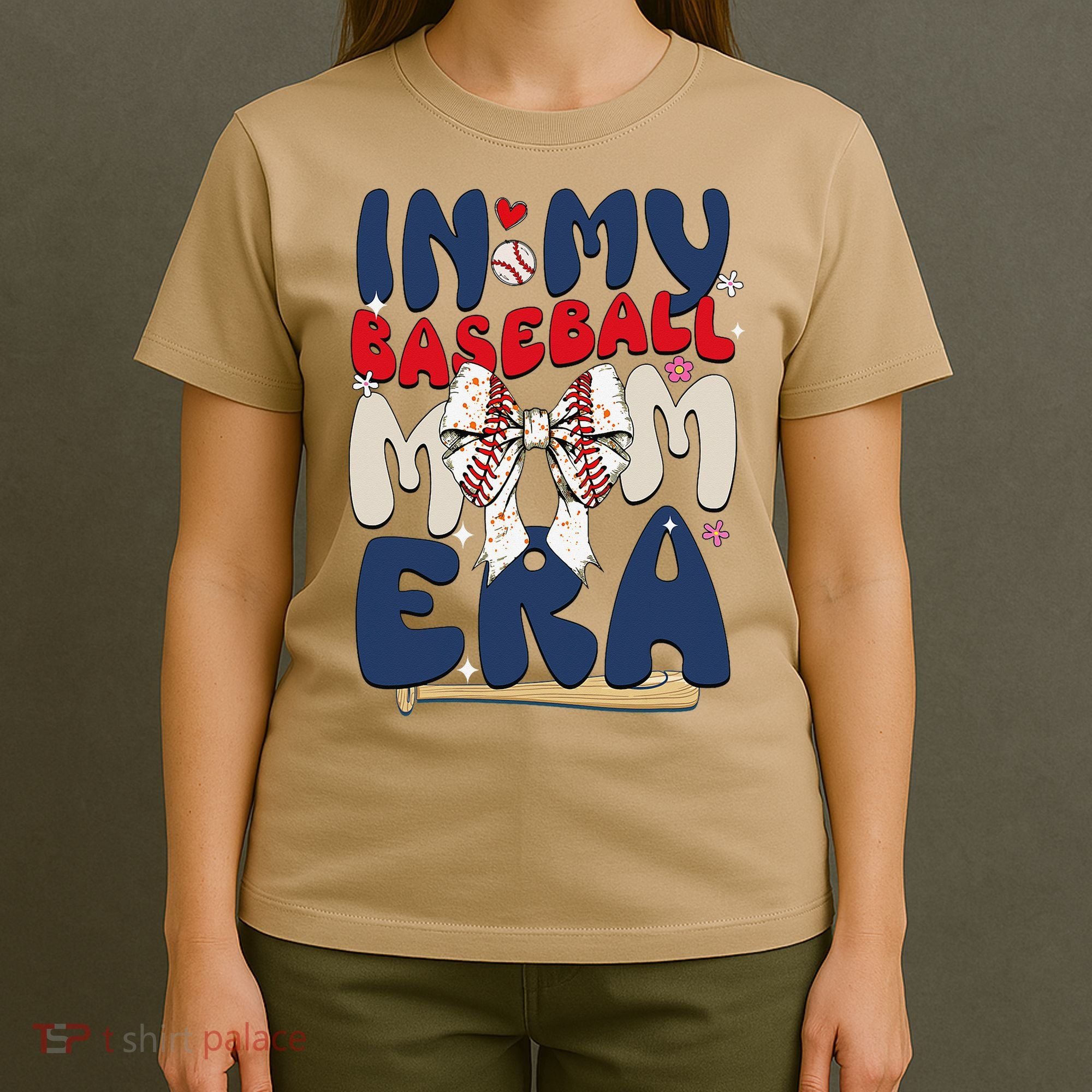 In My Baseball Mom Era Baseball Mama Coquette Bow Game Day T-Shirt