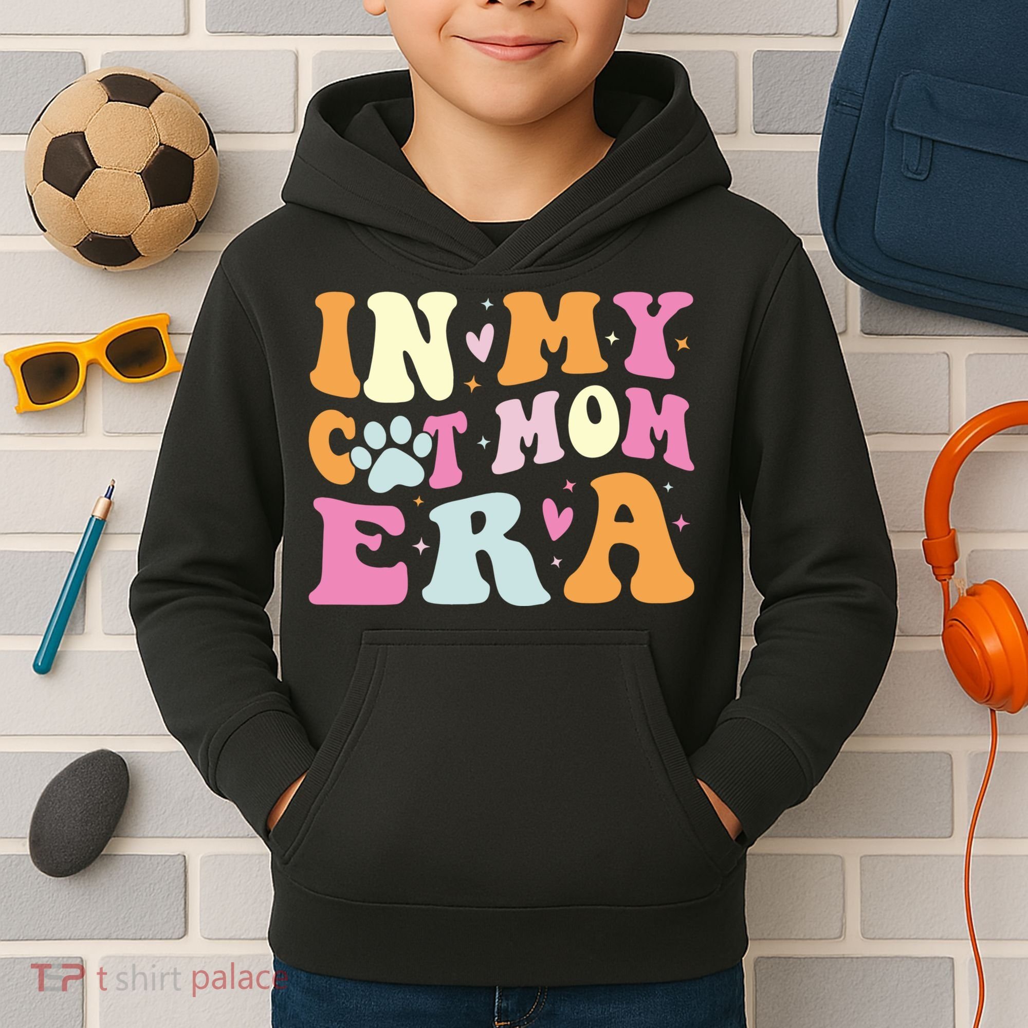 In My Cat Mom Era Cute Cat Mom Kids Hoodie
