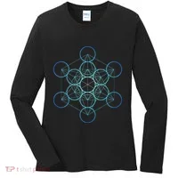 Indigo MetatronS Cube Sacred Geometry Women's Long Sleeve Shirt thumb 0