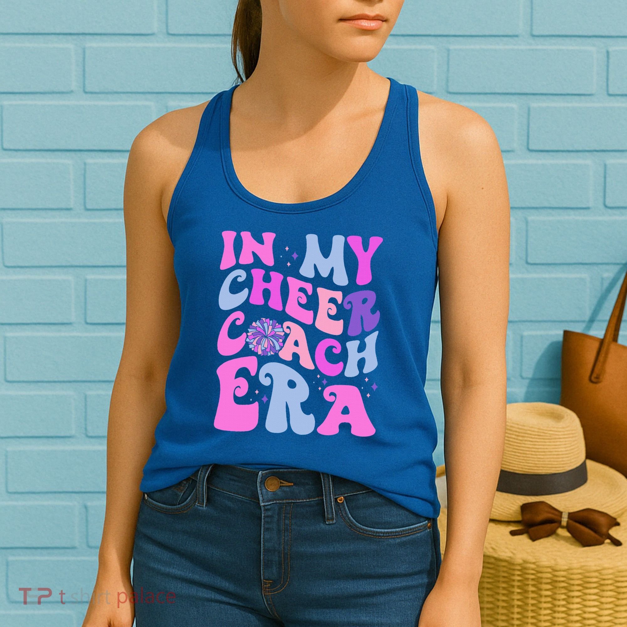 In My Cheer Coach Era Funny Groovy Cheerleading Football Women's Tank Top