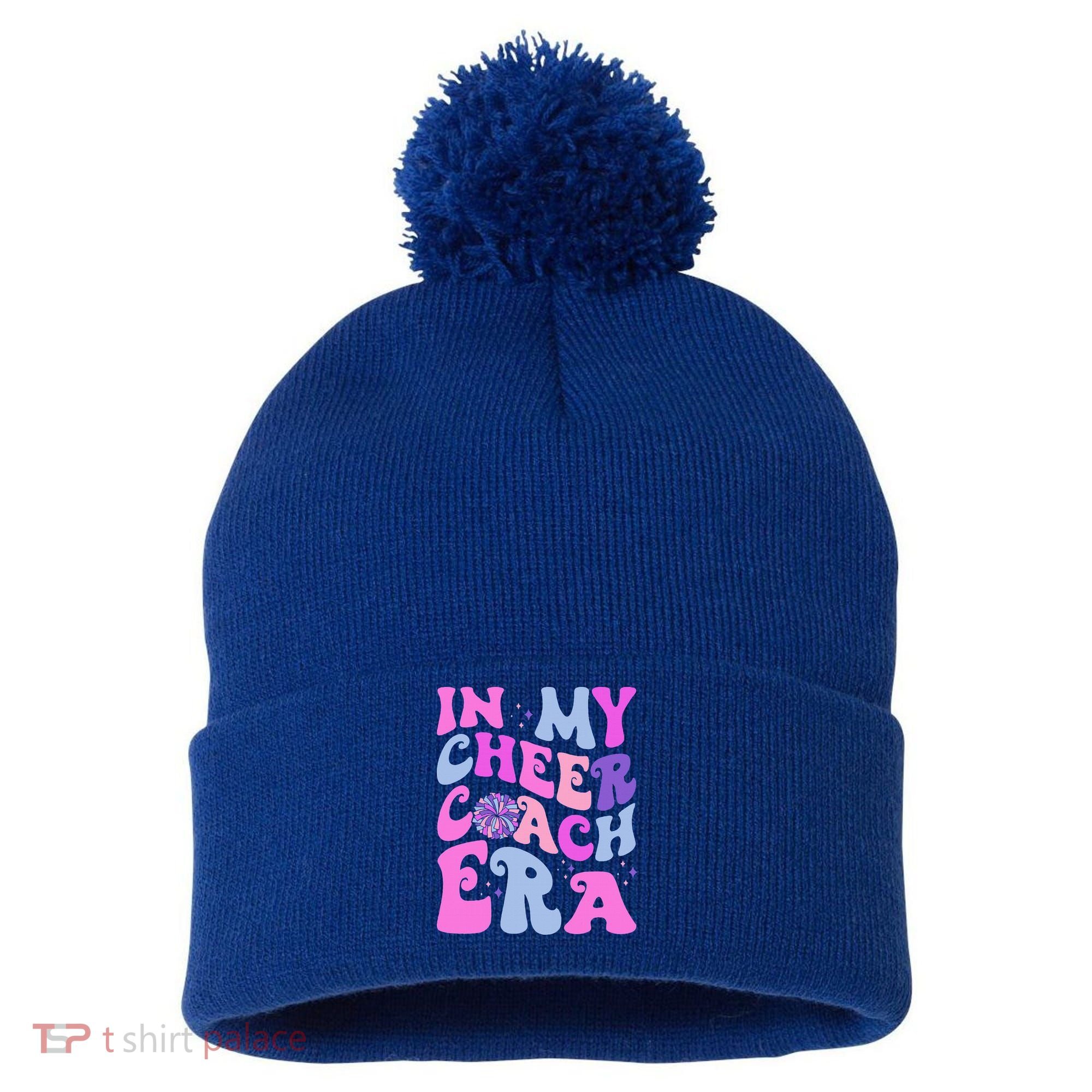 In My Cheer Coach Era Funny Groovy Cheerleading Football Pom Pom 12in Knit Beanie