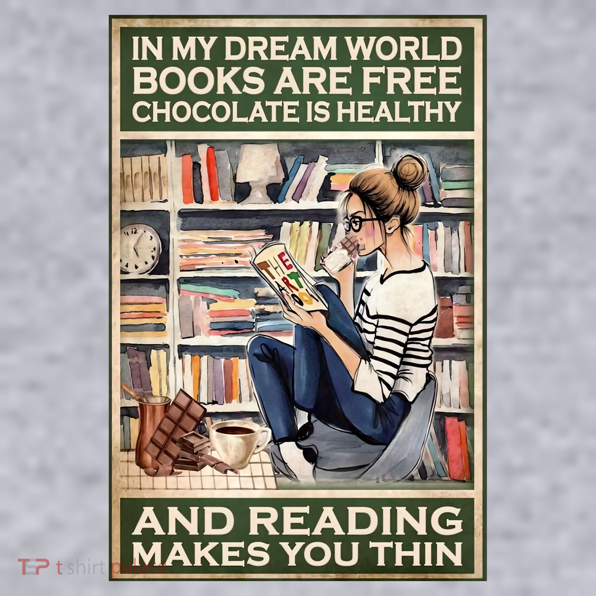 In My Dream World Books Are Free Chocolate Is Healthy And Reading Makes You Thin Women's Racerback Cropped Tank