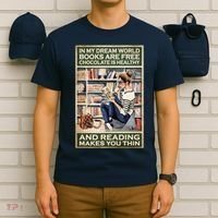 In My Dream World Books Are Free Chocolate Is Healthy And Reading Makes You Thin T-Shirt thumb 6
