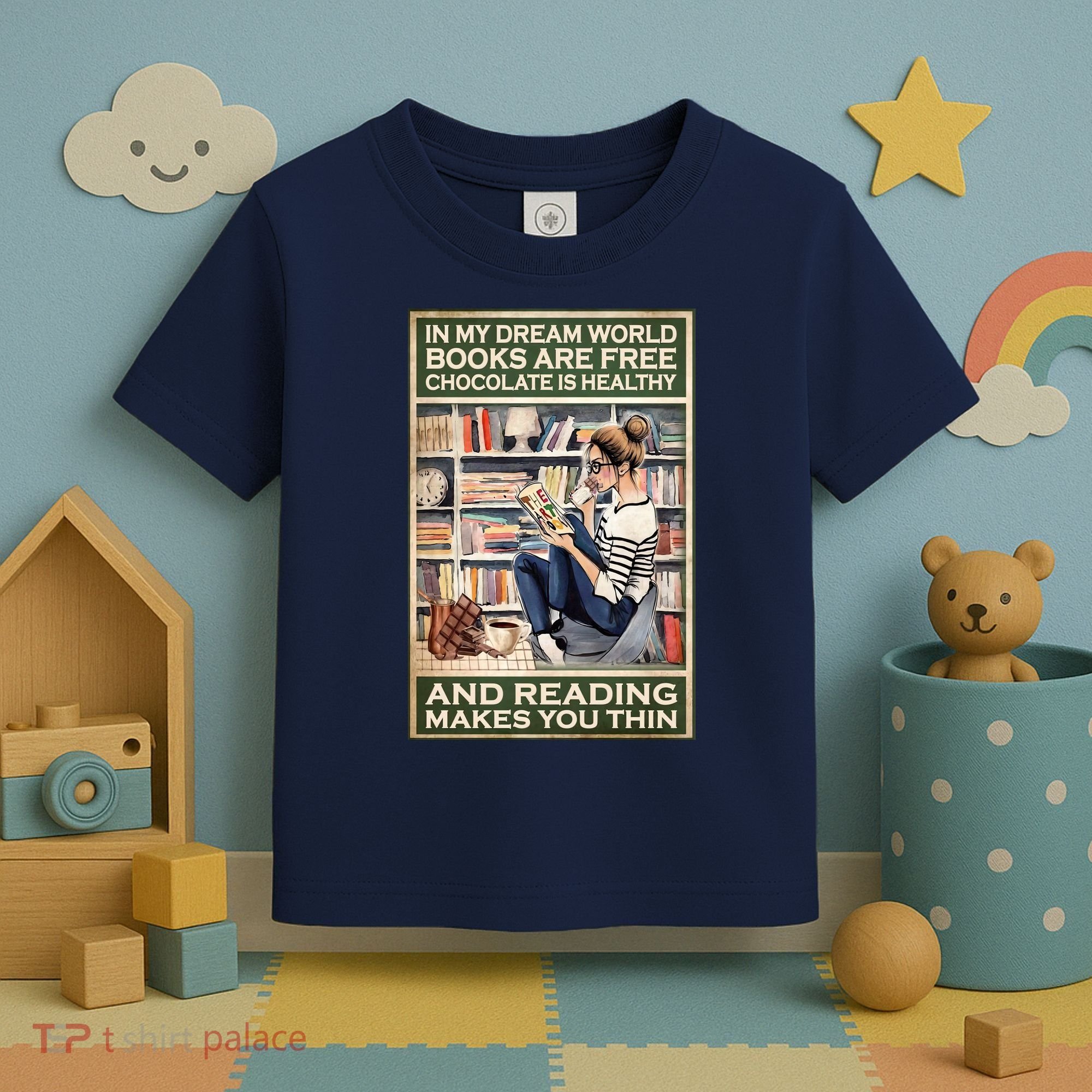 In My Dream World Books Are Free Chocolate Is Healthy And Reading Makes You Thin Toddler T-Shirt