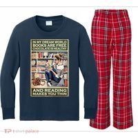 In My Dream World Books Are Free Chocolate Is Healthy And Reading Makes You Thin Kids Long Sleeve Plaid Pajama Set thumb 0