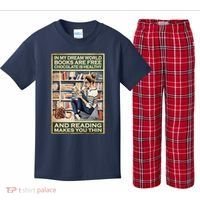 In My Dream World Books Are Free Chocolate Is Healthy And Reading Makes You Thin Kids Plaid Pajama Set thumb 0