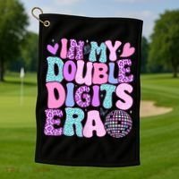In My Double Digits Era Retro 10 Year Old 10th Birthday Girl Golf Towel thumb 1