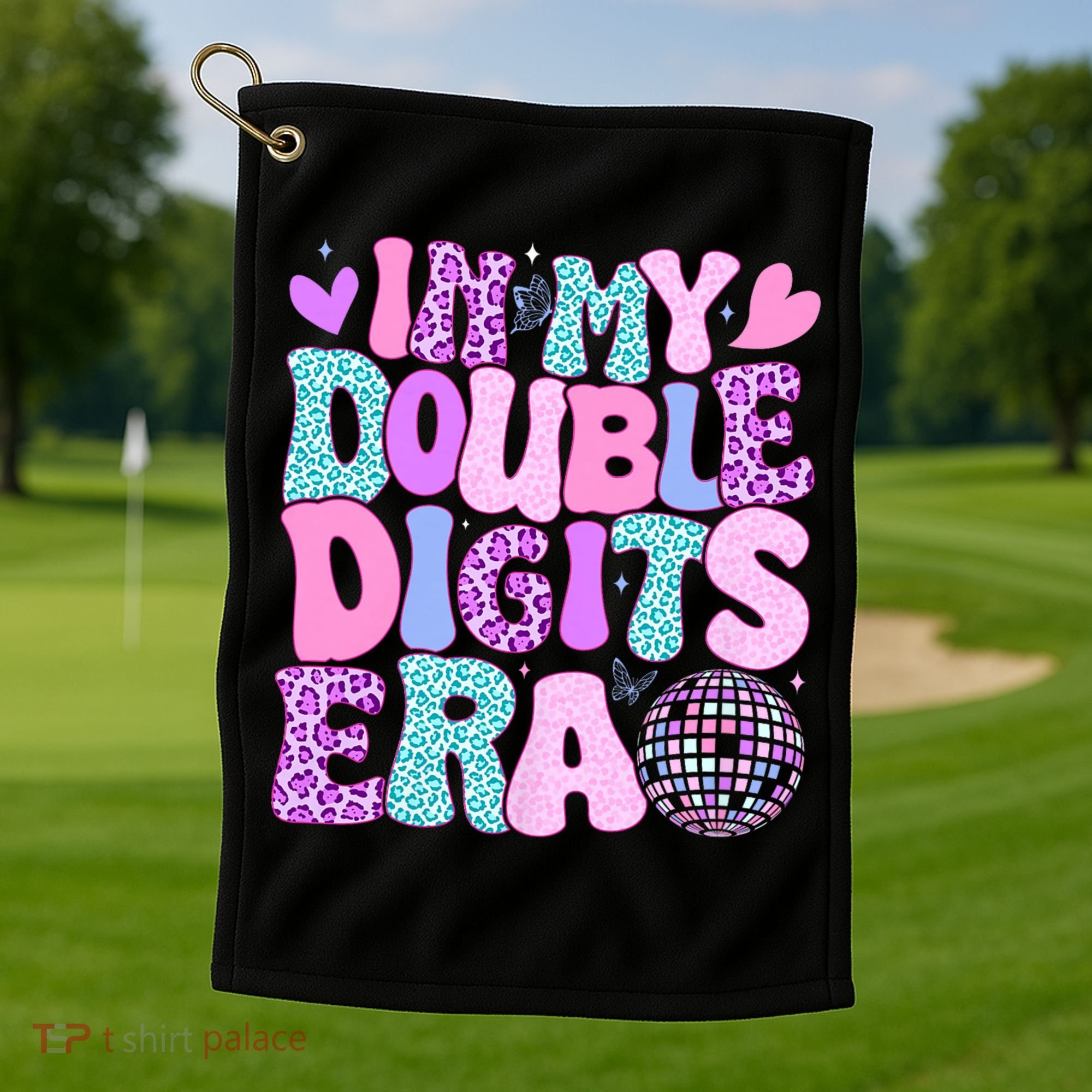 In My Double Digits Era Retro 10 Year Old 10th Birthday Girl Golf Towel