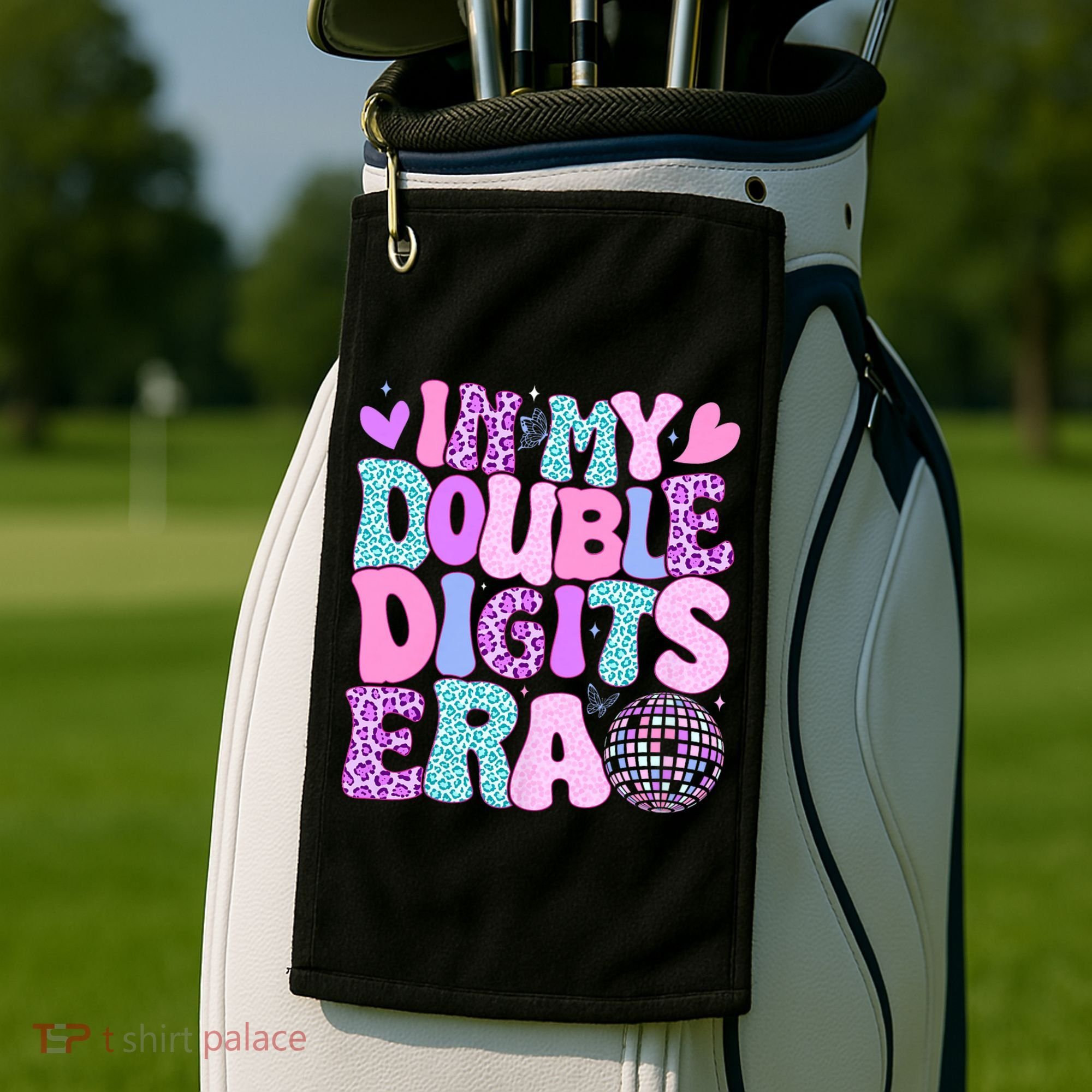 In My Double Digits Era Retro 10 Year Old 10th Birthday Girl Golf Towel