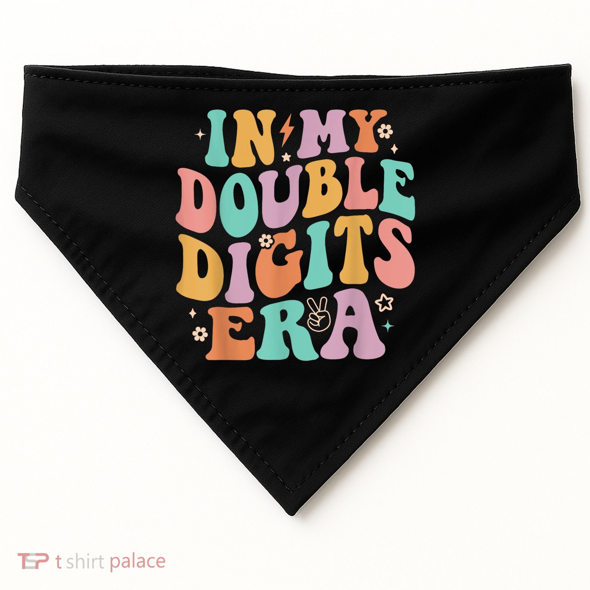 In My Double Digits Era Retro Groovy 10th Birthday USA-Made Doggie Bandana