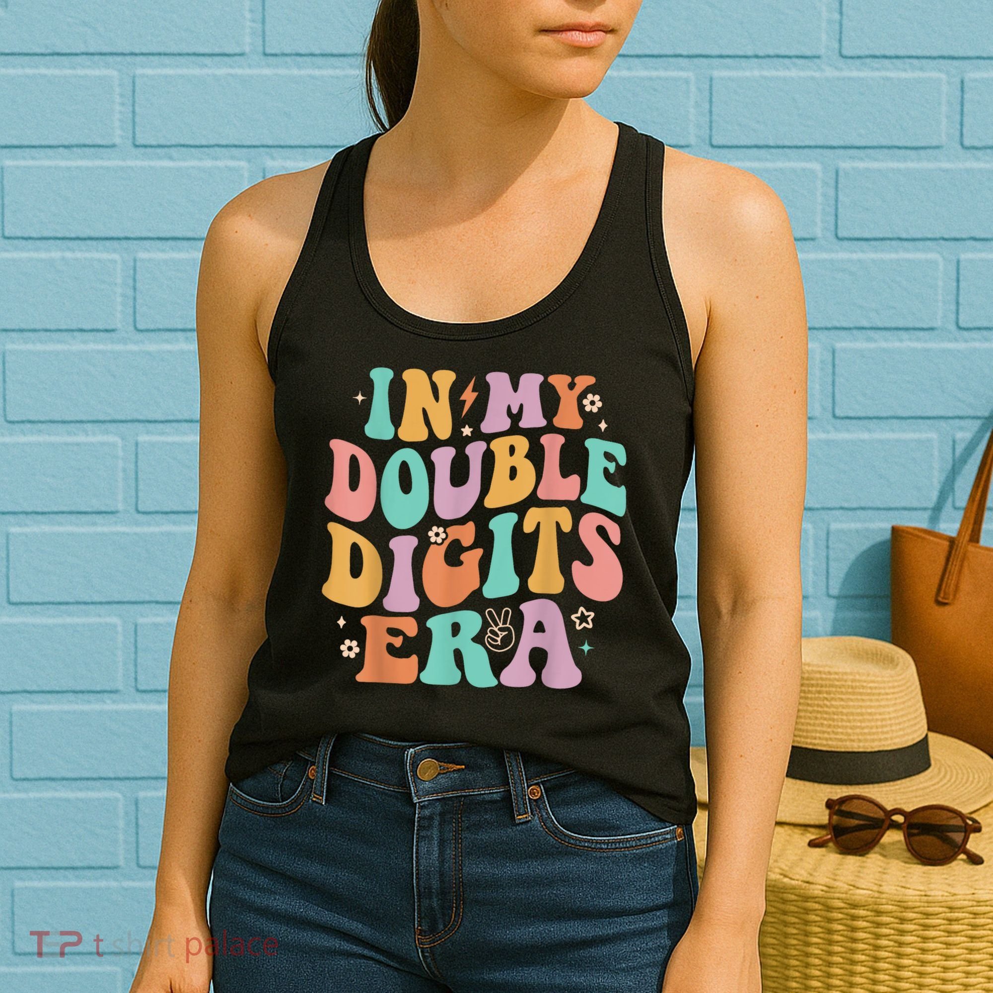 In My Double Digits Era Retro Groovy 10th Birthday Women's Tank Top