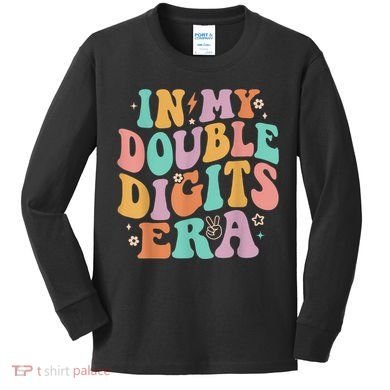 In My Double Digits Era Retro Groovy 10th Birthday Kids Long Sleeve Shirt