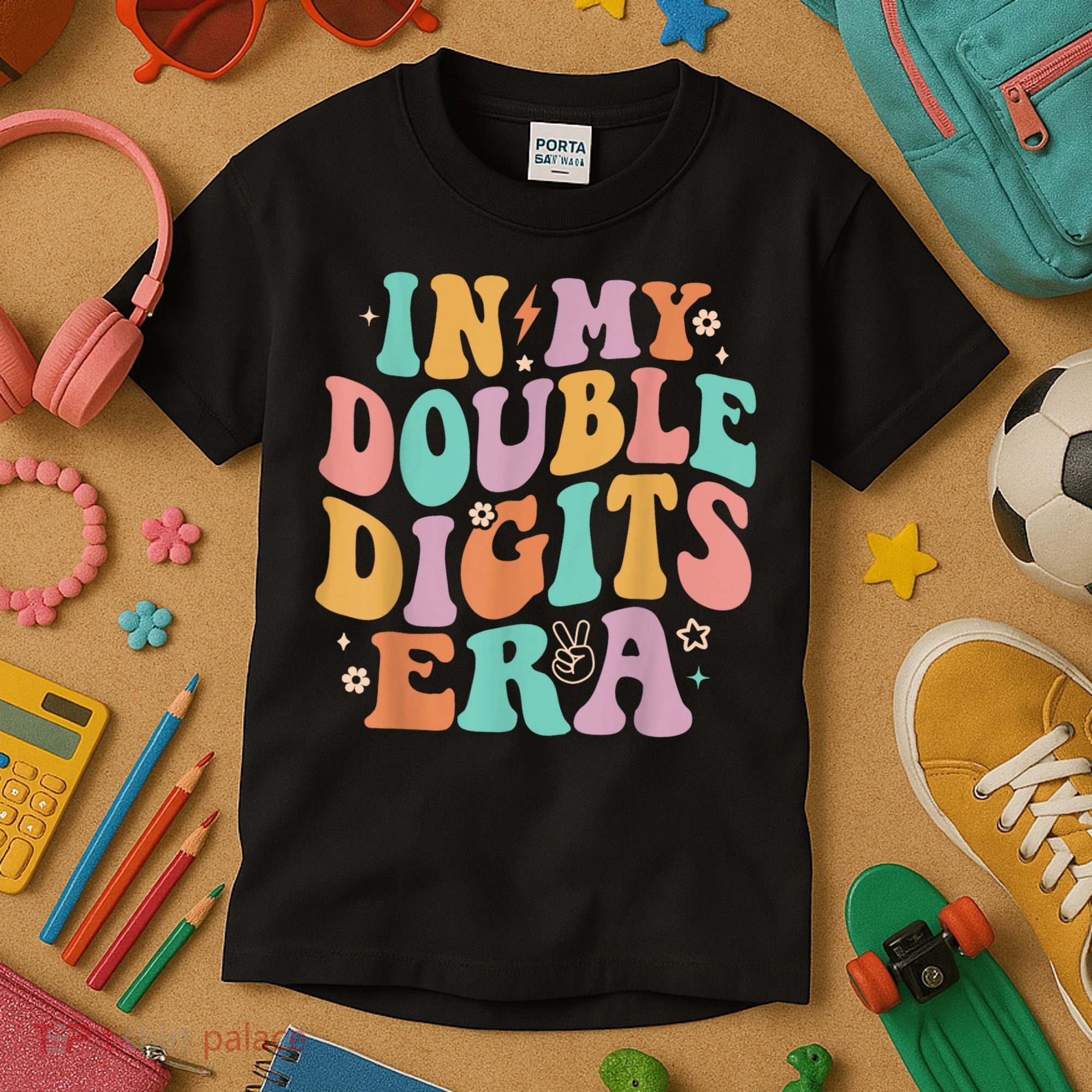 In My Double Digits Era Retro Groovy 10th Birthday Kids T-Shirt
