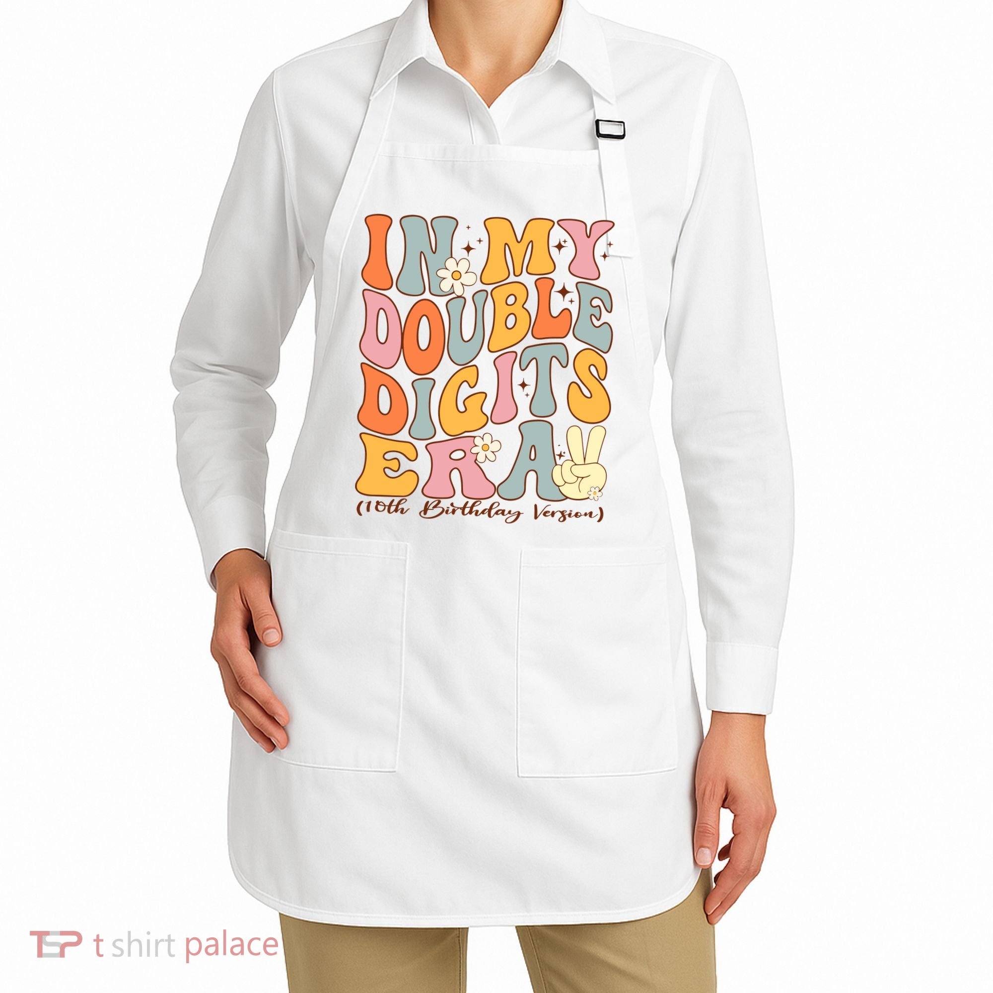 In My Double Digits Era 10th Birthday Groovy Retro Girl Boy Apron