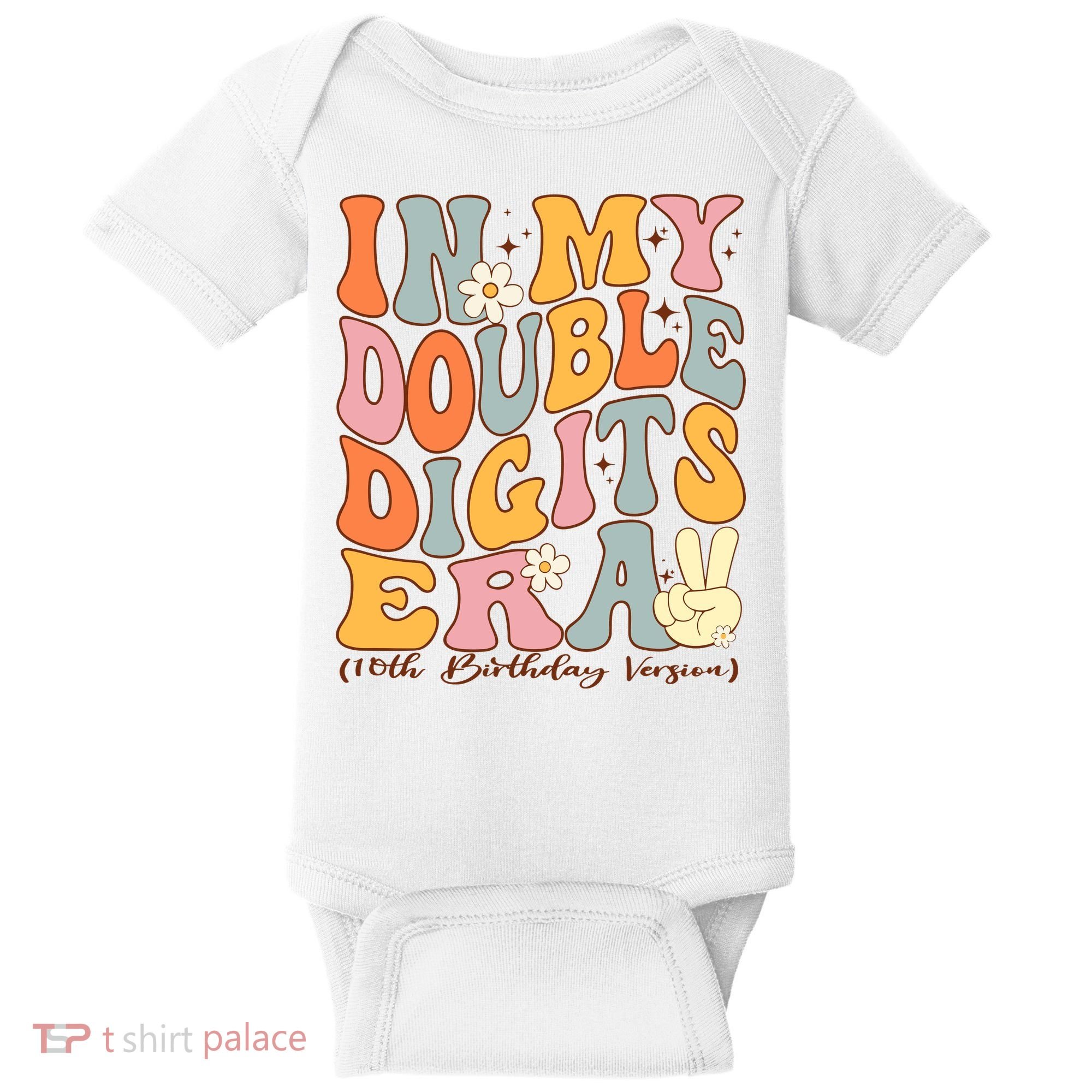 In My Double Digits Era 10th Birthday Groovy Retro Girl Boy Baby Bodysuit