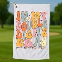 In My Double Digits Era 10th Birthday Groovy Retro Girl Boy Golf Towel thumb 1