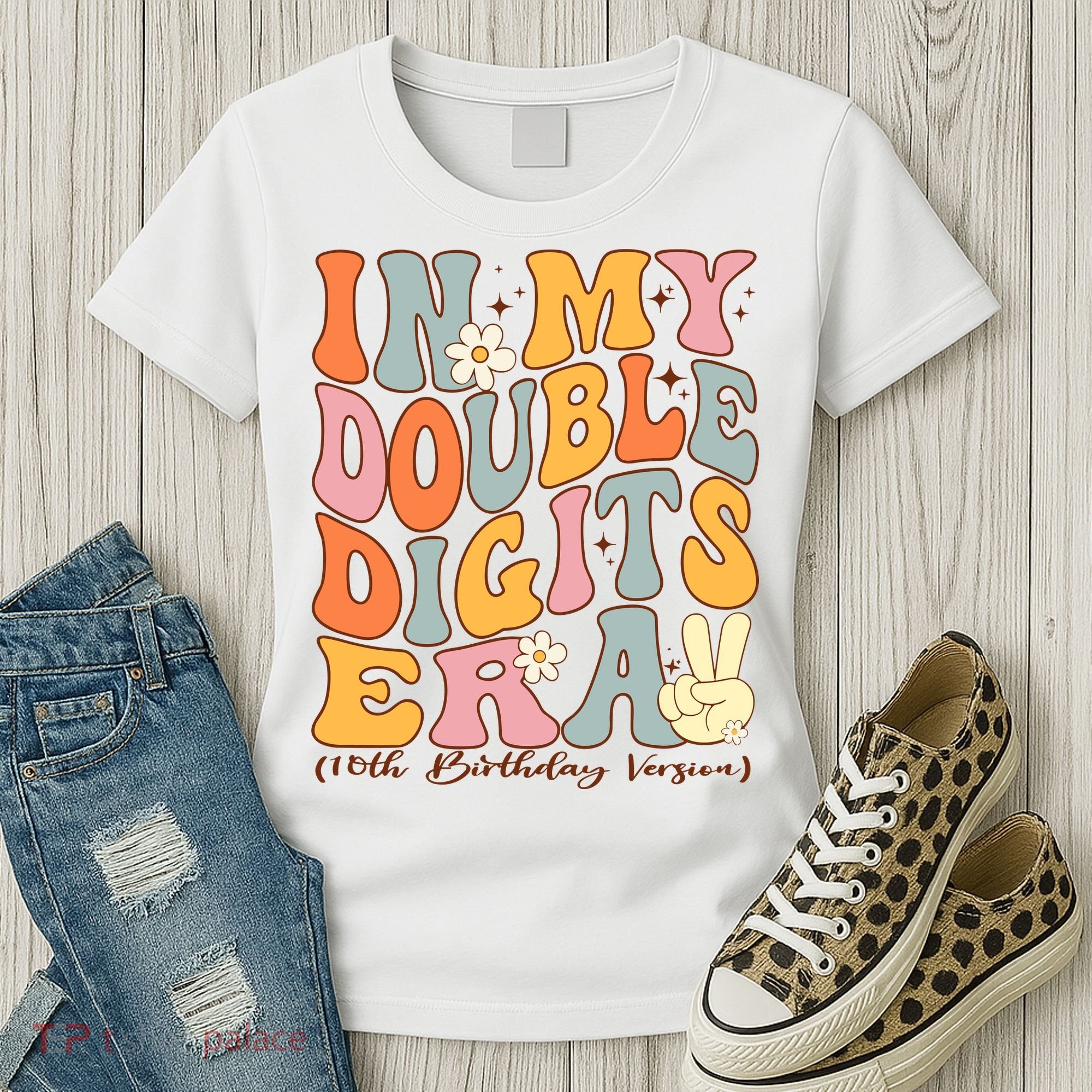 In My Double Digits Era 10th Birthday Groovy Retro Girl Boy Women's T-Shirt