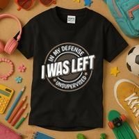In My Defense I Was Left Unsupervised Funny Saying Graphic Kids T-Shirt thumb 3