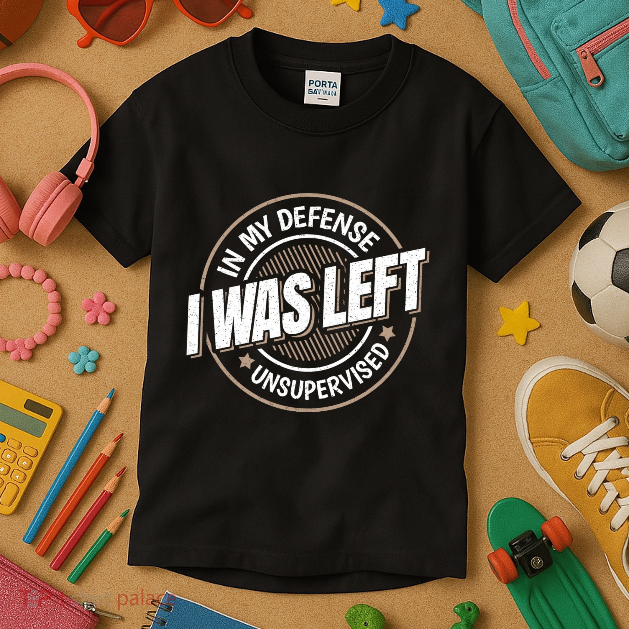 In My Defense I Was Left Unsupervised Funny Saying Graphic Kids T-Shirt