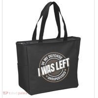 In My Defense I Was Left Unsupervised Funny Saying Graphic Tote Bag thumb 2