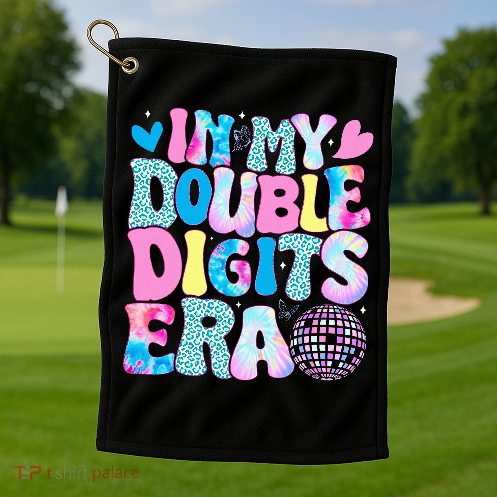 In My Double Digits Era Retro 10 Year Old 10th Birthday Golf Towel
