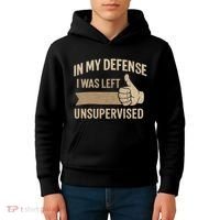 In My Defense I Was Left Unsupervised Kids Hoodie thumb 4