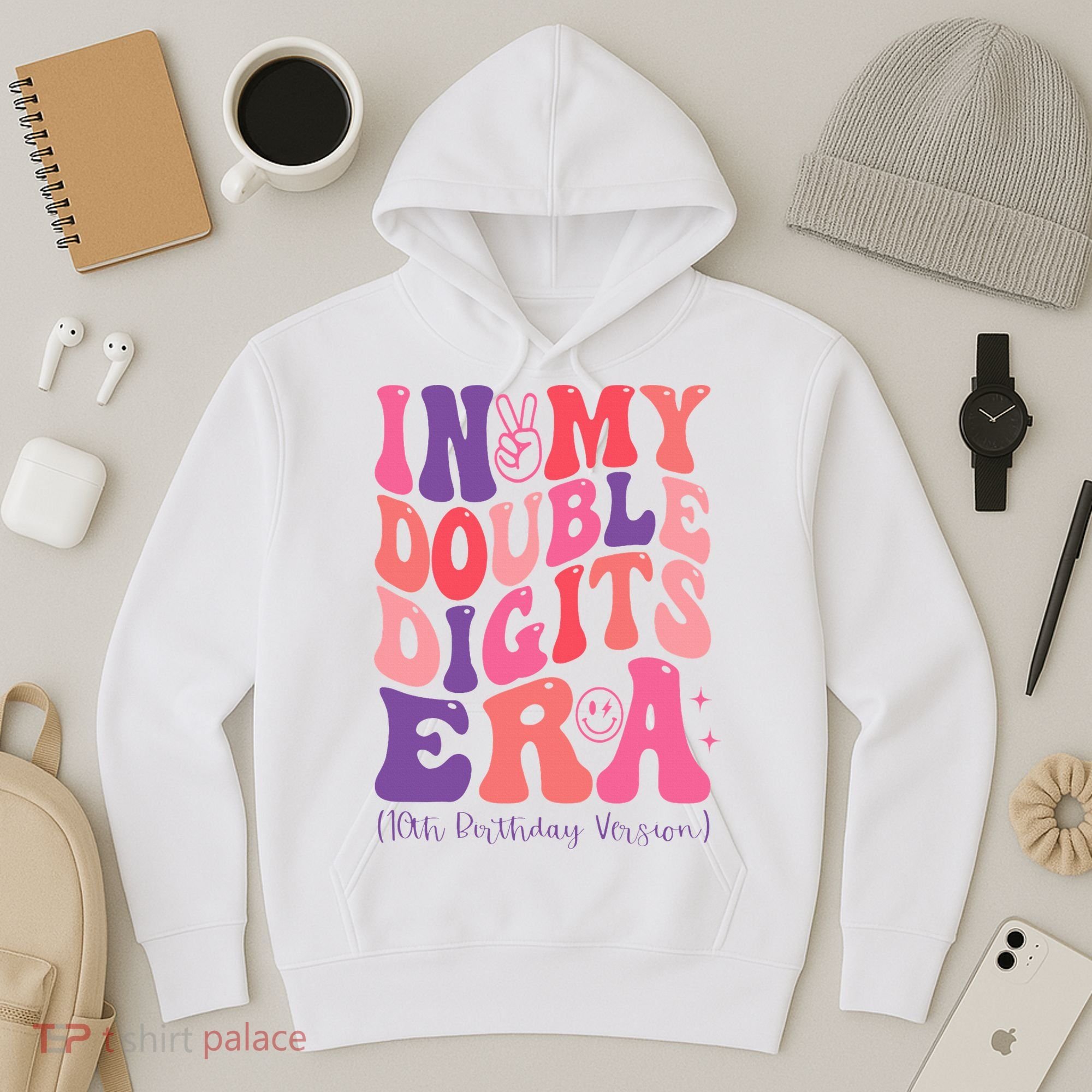 In My Double Digits Era 10th Birthday Version Groovy Retro Hoodie