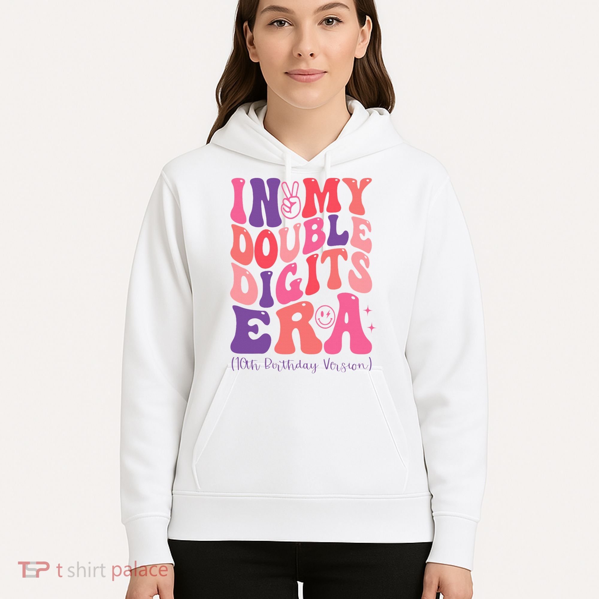 In My Double Digits Era 10th Birthday Version Groovy Retro Hoodie