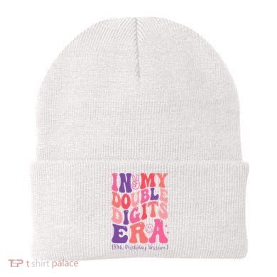In My Double Digits Era 10th Birthday Version Groovy Retro Beanie