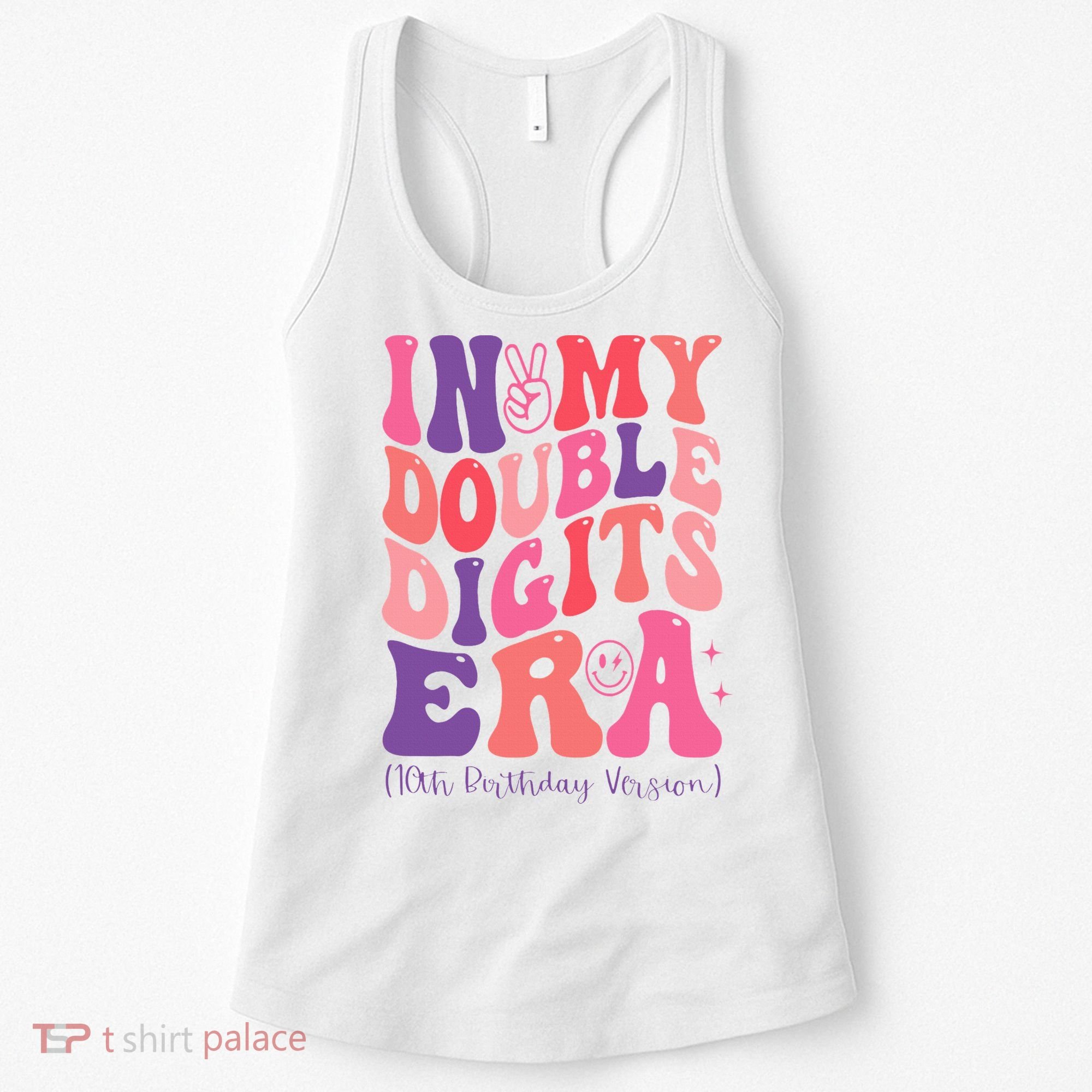In My Double Digits Era 10th Birthday Version Groovy Retro Women's Tank Top