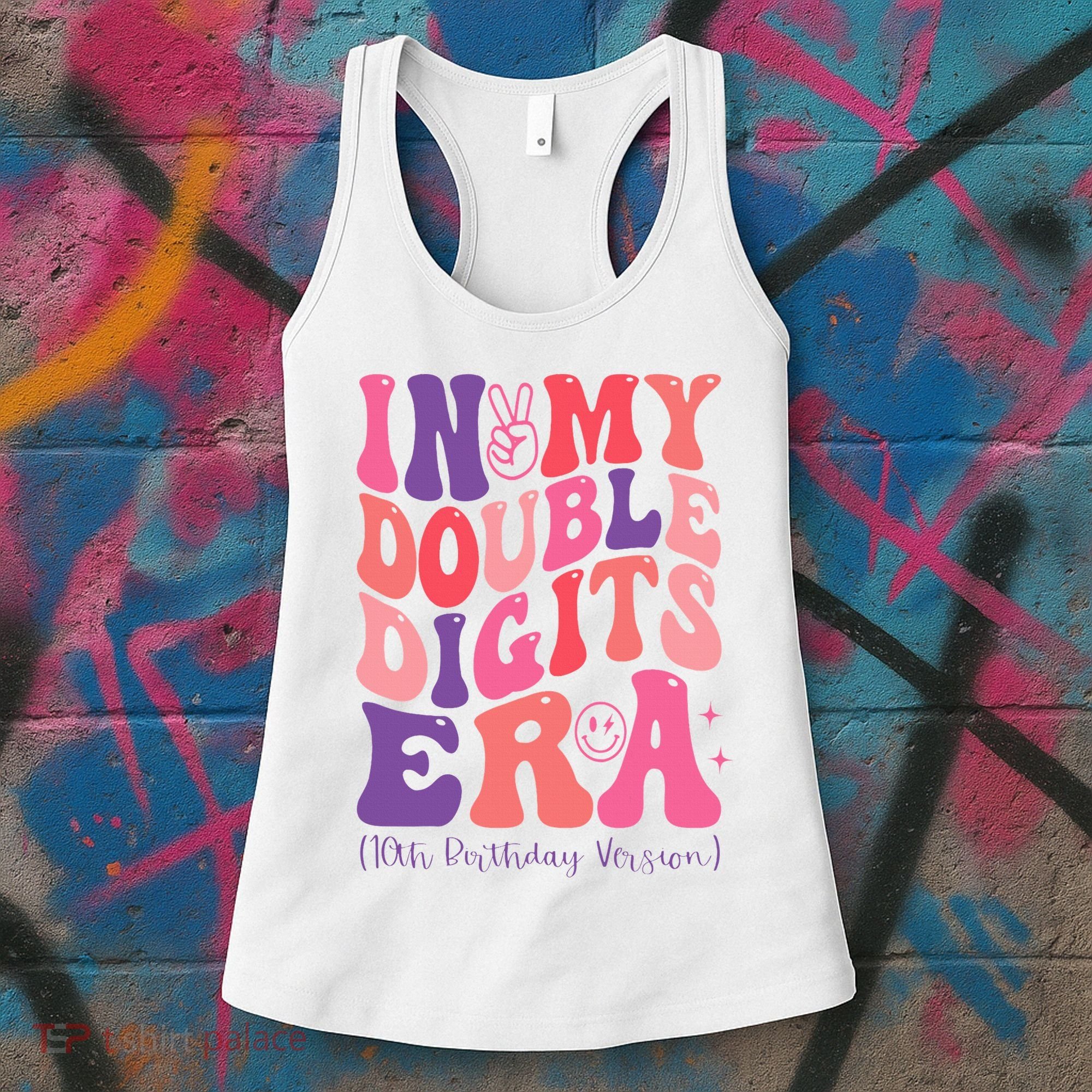 In My Double Digits Era 10th Birthday Version Groovy Retro Women's Tank Top