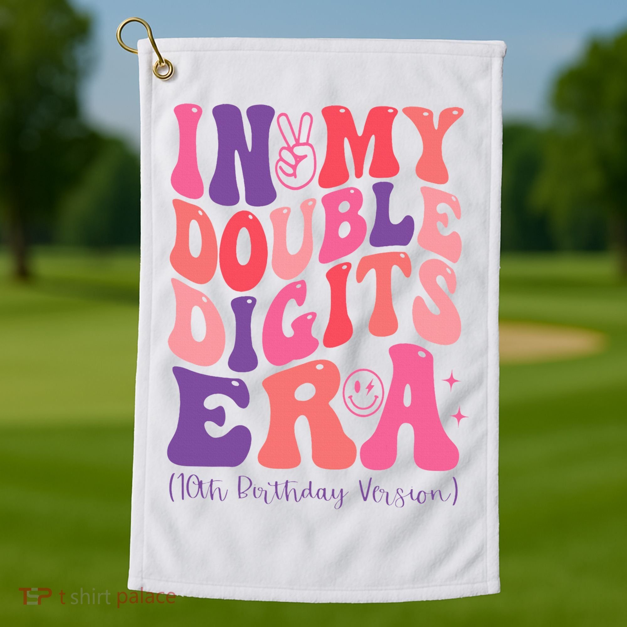In My Double Digits Era 10th Birthday Version Groovy Retro Golf Towel