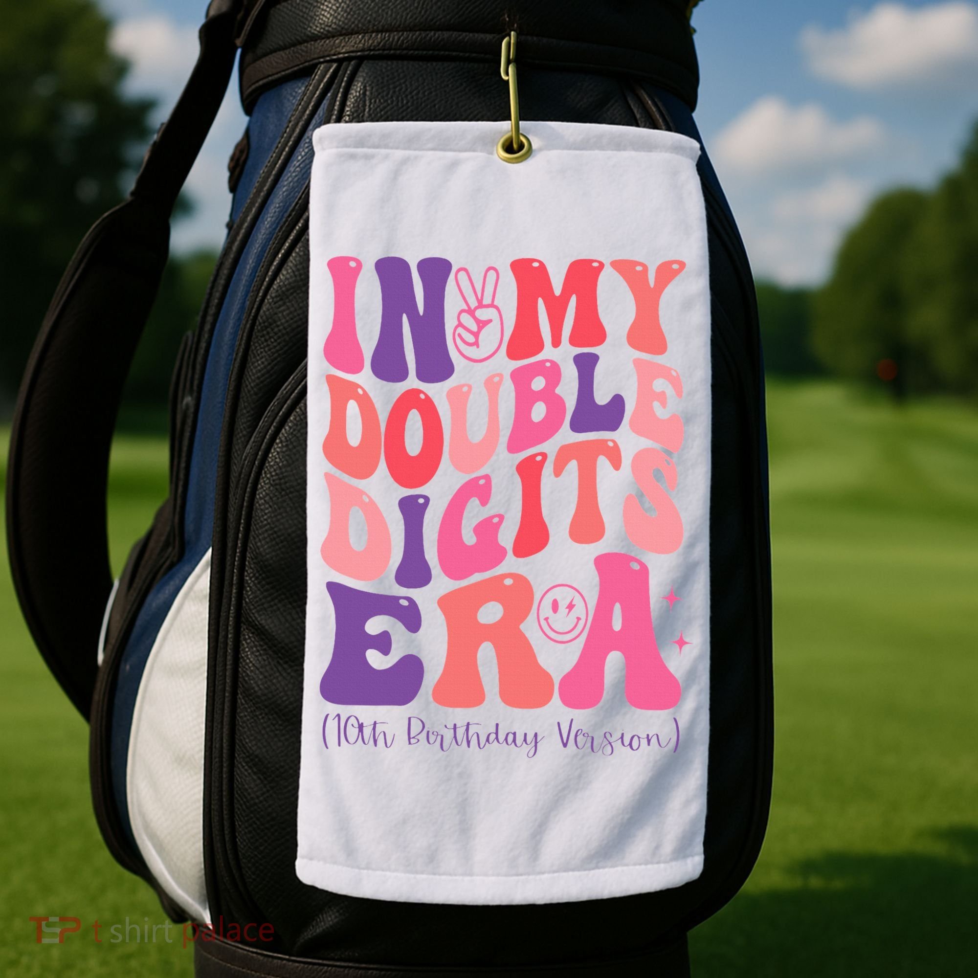 In My Double Digits Era 10th Birthday Version Groovy Retro Golf Towel