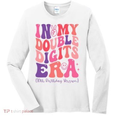 In My Double Digits Era 10th Birthday Version Groovy Retro Women's Long Sleeve Shirt