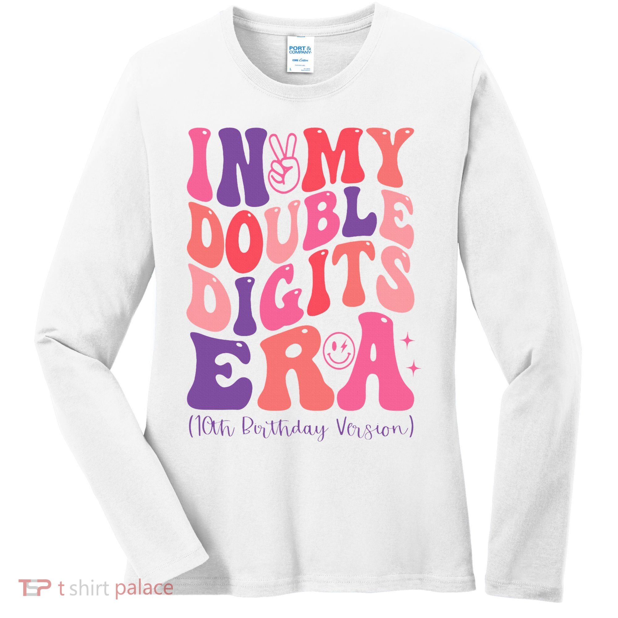In My Double Digits Era 10th Birthday Version Groovy Retro Women's Long Sleeve Shirt