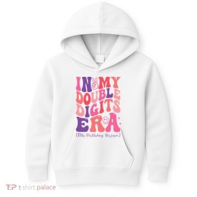 In My Double Digits Era 10th Birthday Version Groovy Retro Kids Hoodie