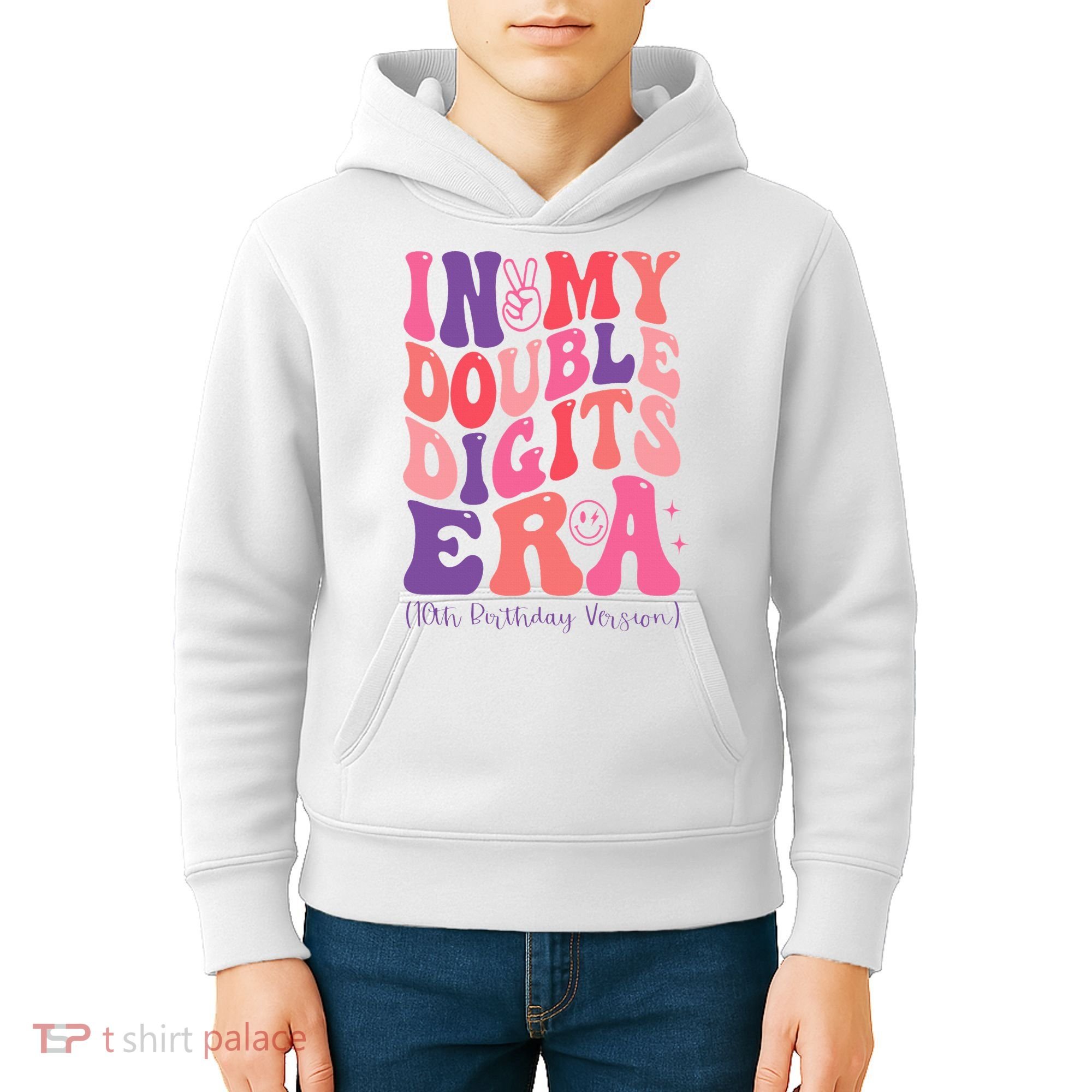 In My Double Digits Era 10th Birthday Version Groovy Retro Kids Hoodie