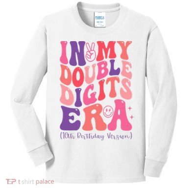 In My Double Digits Era 10th Birthday Version Groovy Retro Kids Long Sleeve Shirt