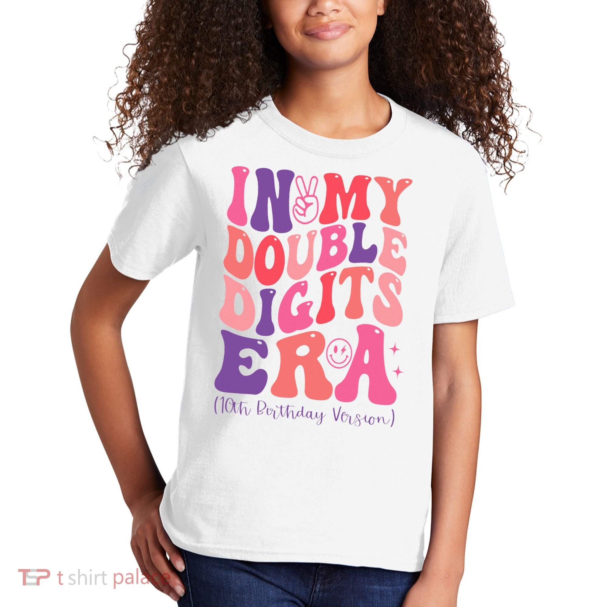 In My Double Digits Era 10th Birthday Version Groovy Retro Kids T-Shirt