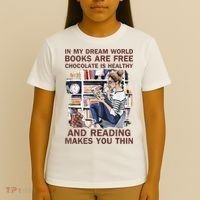 In My Dream World Books Are Free Chocolate Is Healthy T-Shirt thumb 4