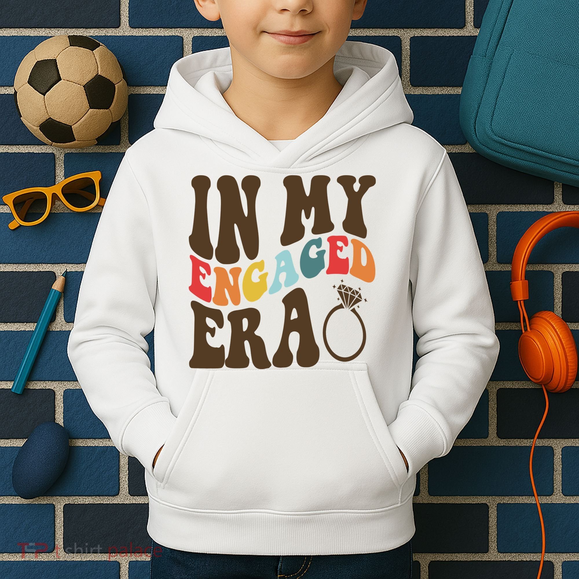 In My Engaged Era Cute Proposal Gift Kids Hoodie