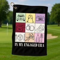 In My Engaged Era Retro Bride Wedding Engagement Golf Towel thumb 1