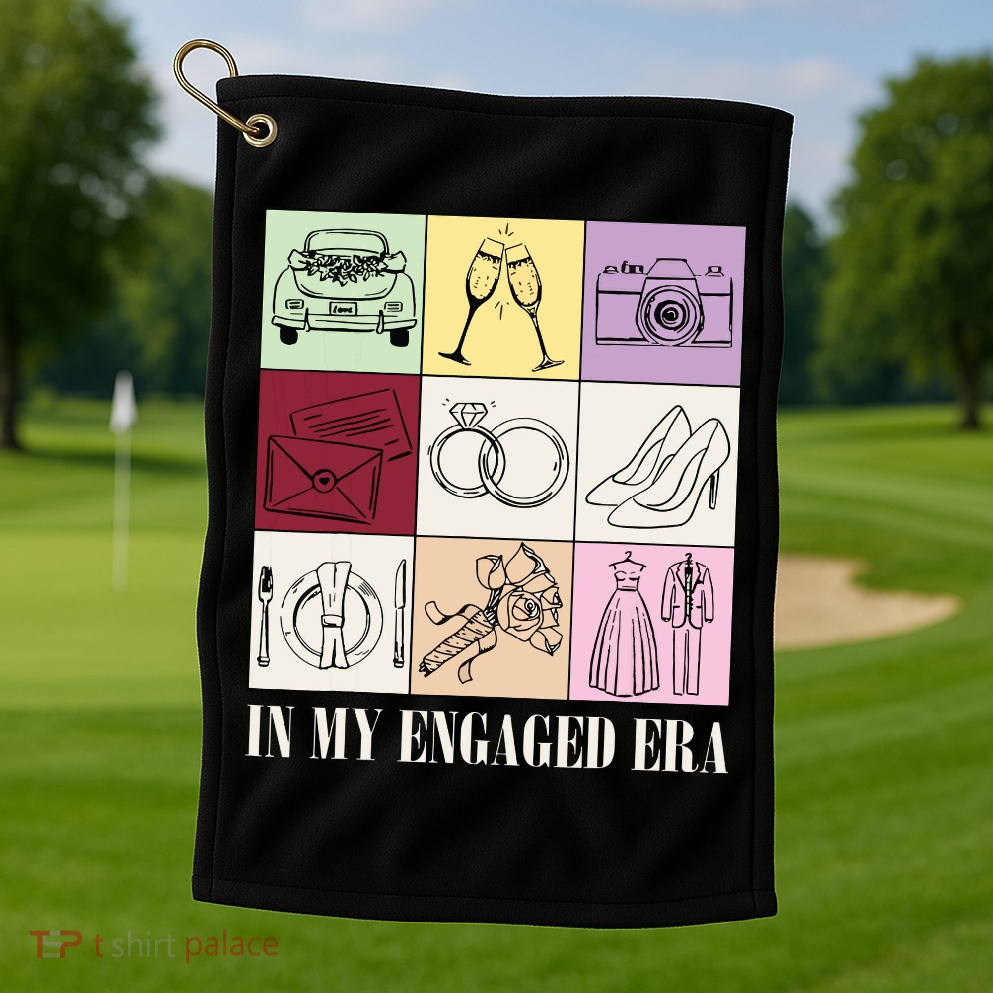 In My Engaged Era Retro Bride Wedding Engagement Golf Towel