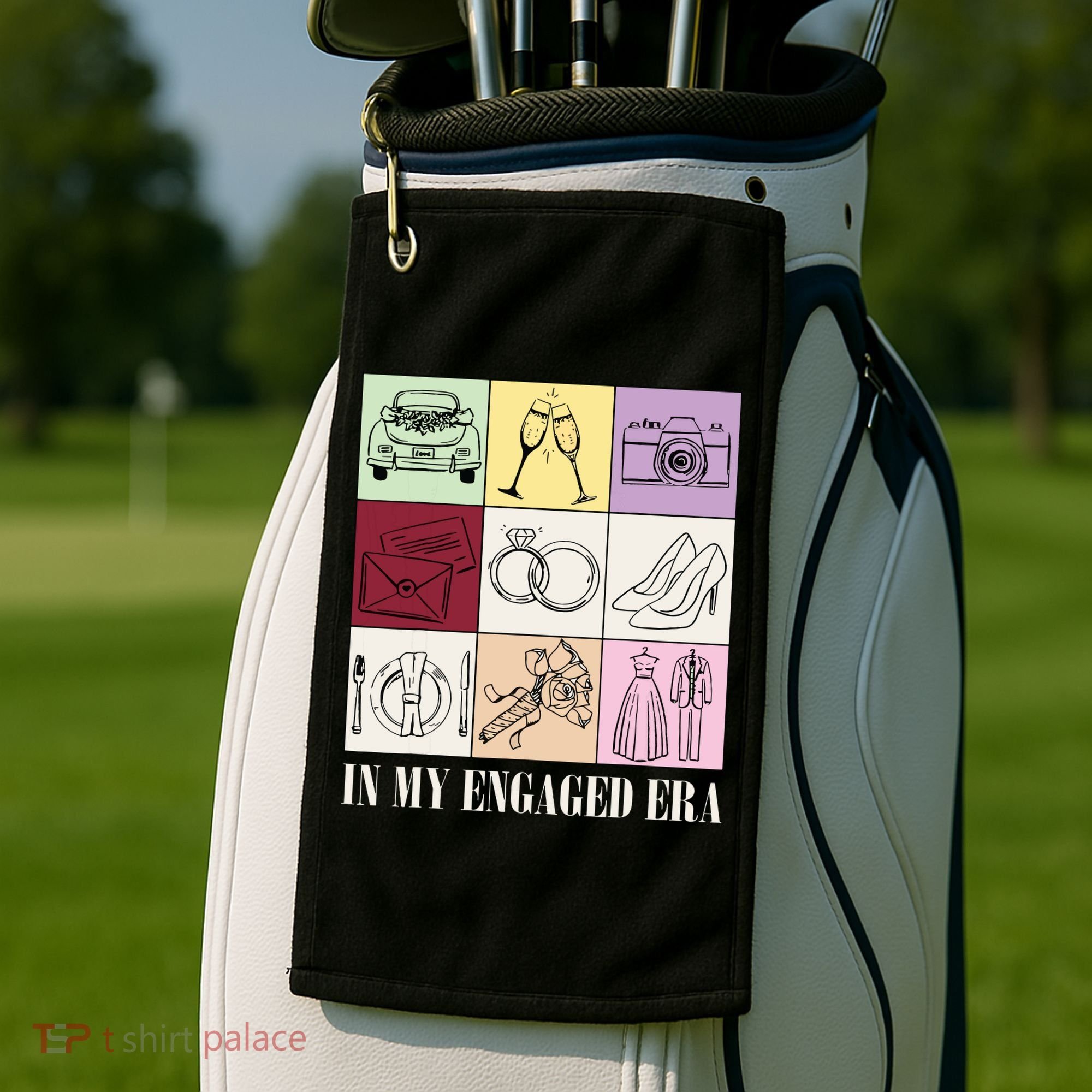 In My Engaged Era Retro Bride Wedding Engagement Golf Towel