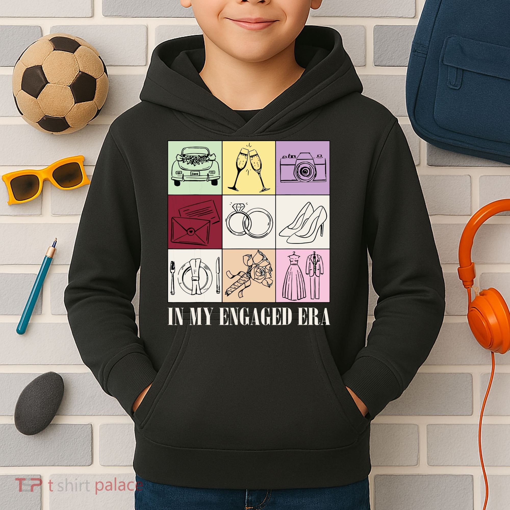 In My Engaged Era Retro Bride Wedding Engagement Kids Hoodie