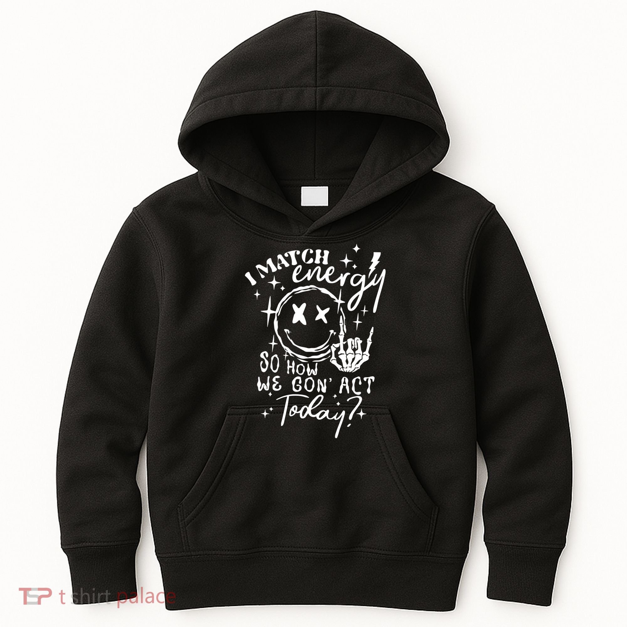 I Match Energy So How We Gon Act Today Retro Style Skeleton Kids Hoodie