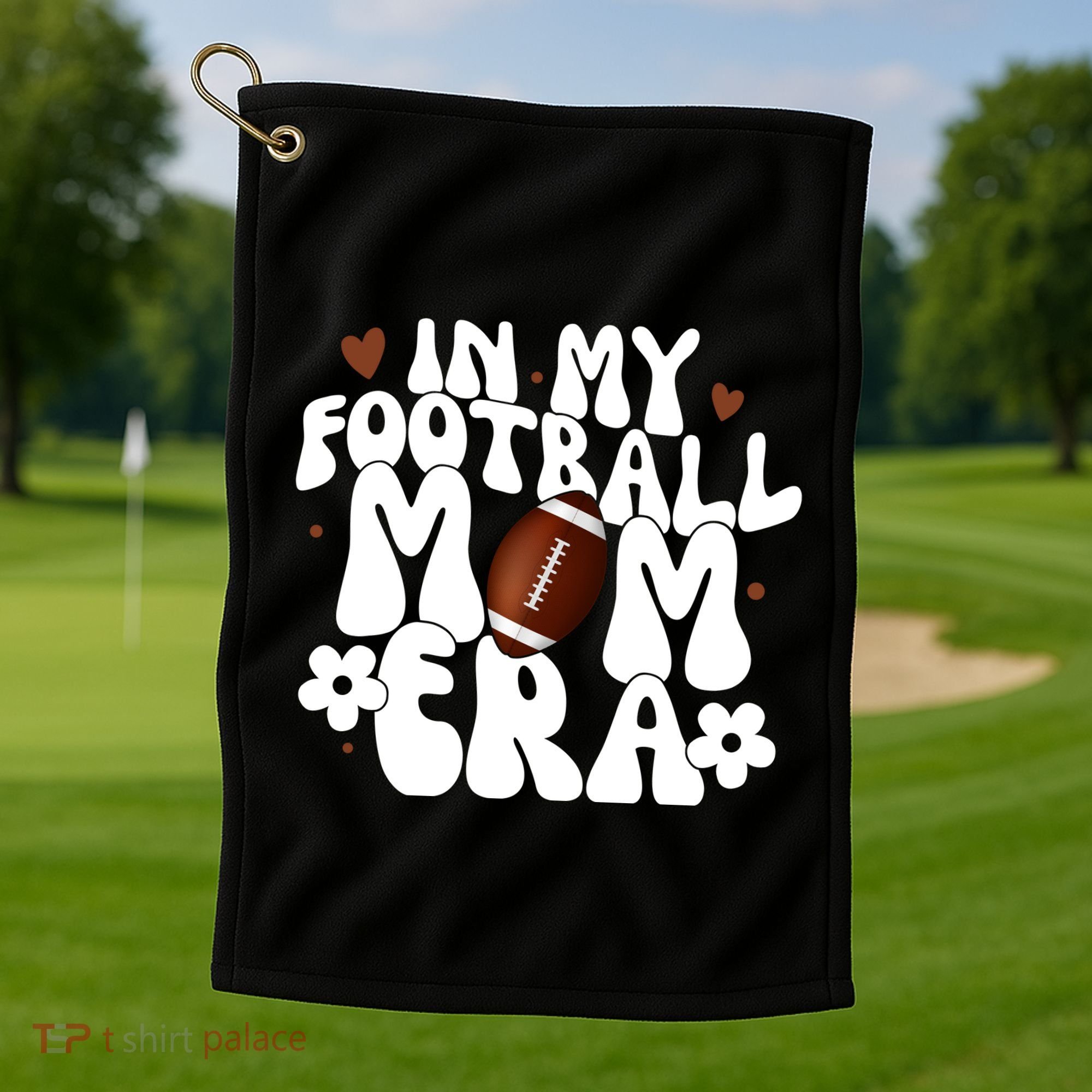 In My Football Mom Era Hearts Golf Towel
