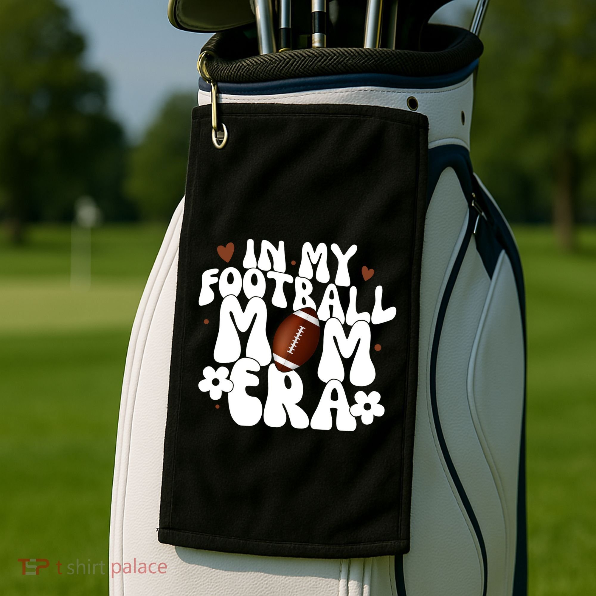 In My Football Mom Era Hearts Golf Towel