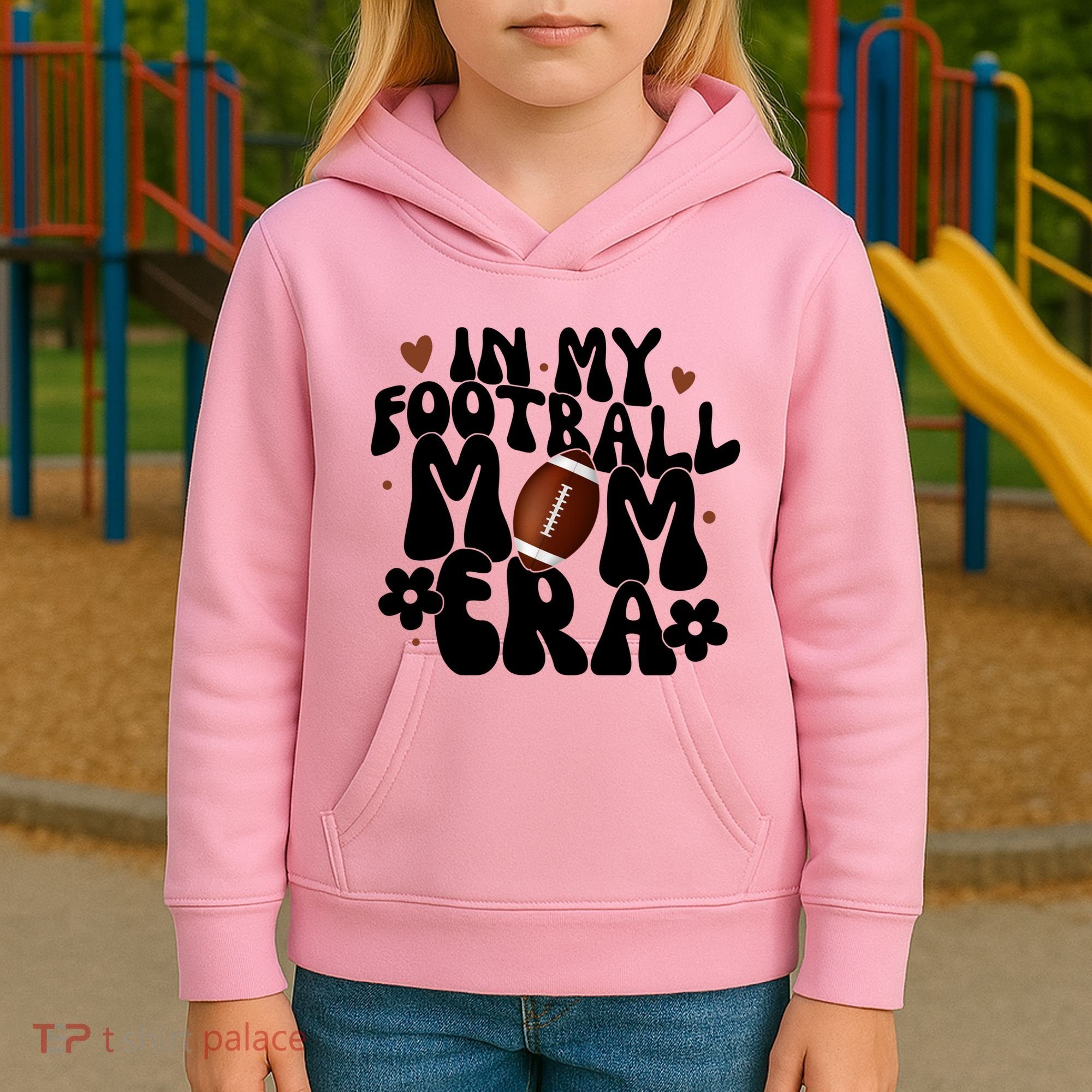 In My Football Mom Era Hearts Kids Hoodie