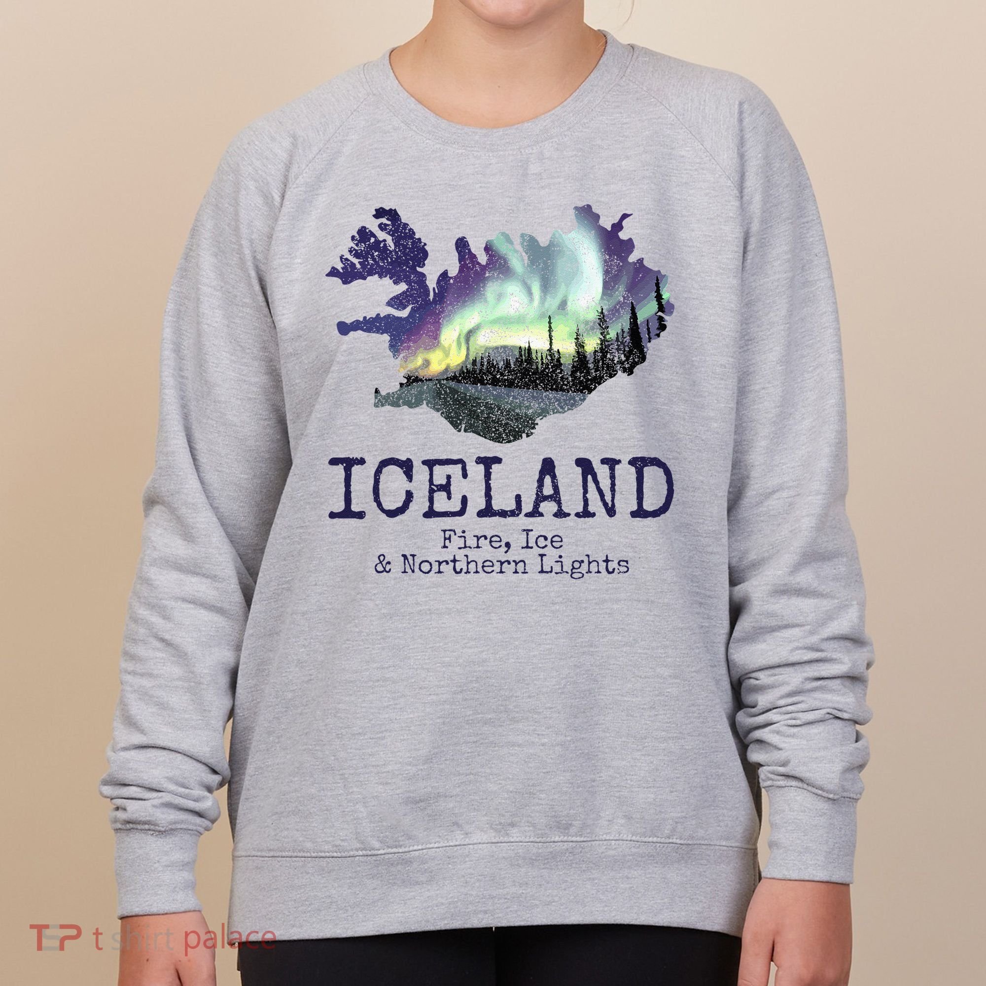 Iceland Map Fire Ice Northern Light Icelandic Souvenir Women's Sweatshirt